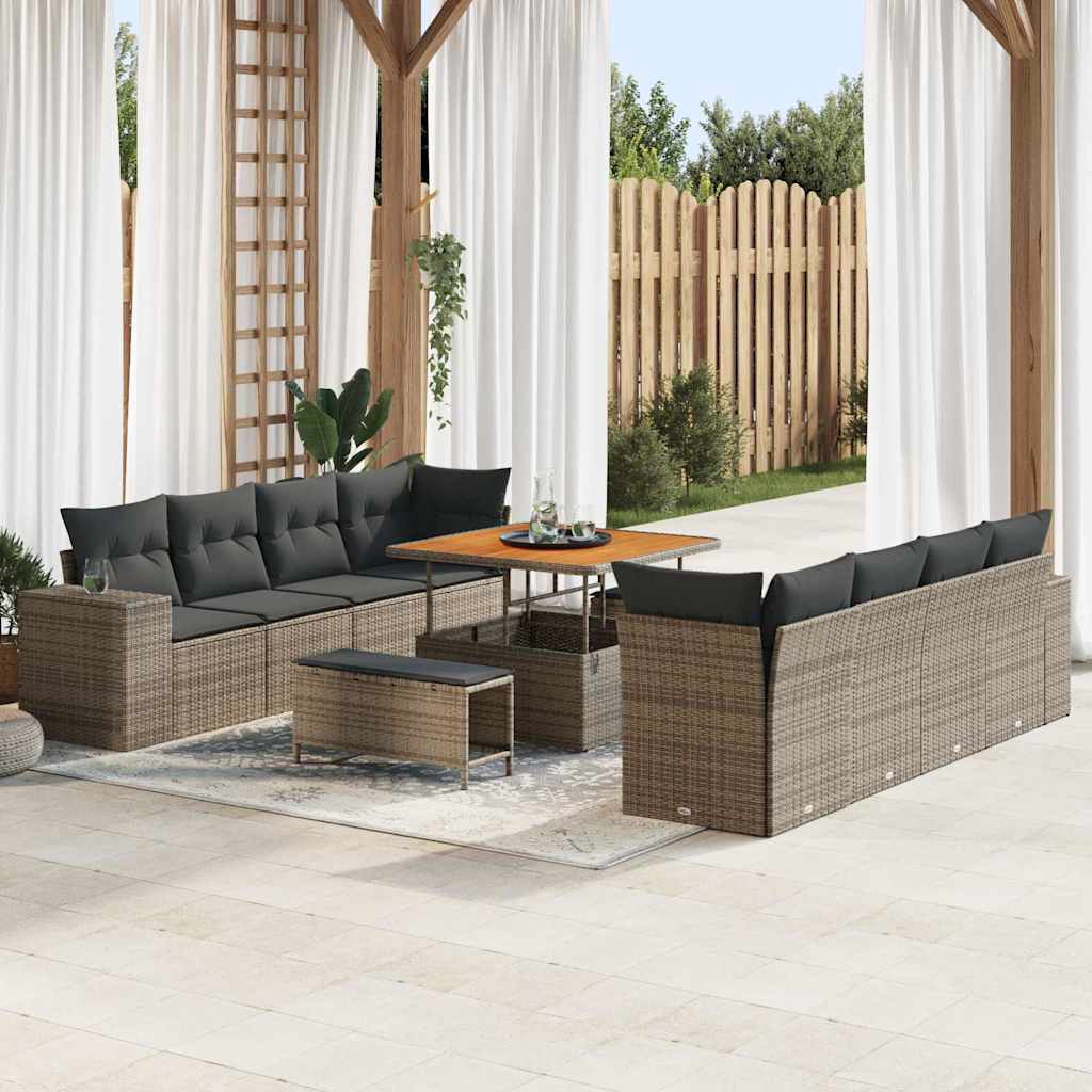Tuin Sofa Set met kussen met opslag 11 pcs Grijs poly rattan is nu te koop bij PeponiXL, paradijselijk wonen!