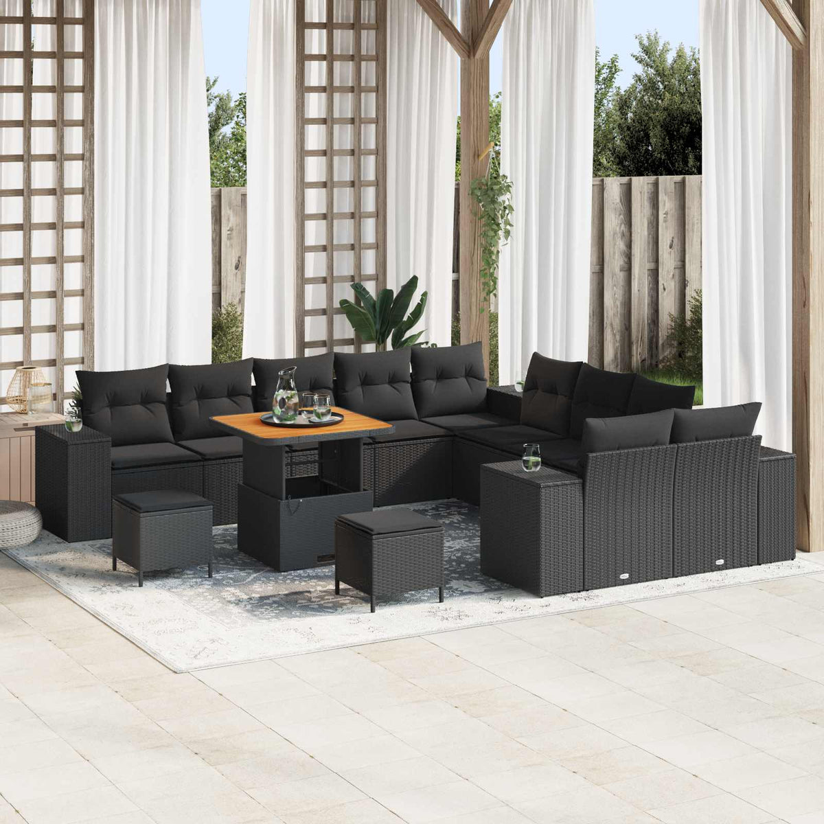 Tuin Sofa Set met kussen 13 pcs Zwart poly rattan is nu te koop bij PeponiXL, paradijselijk wonen!