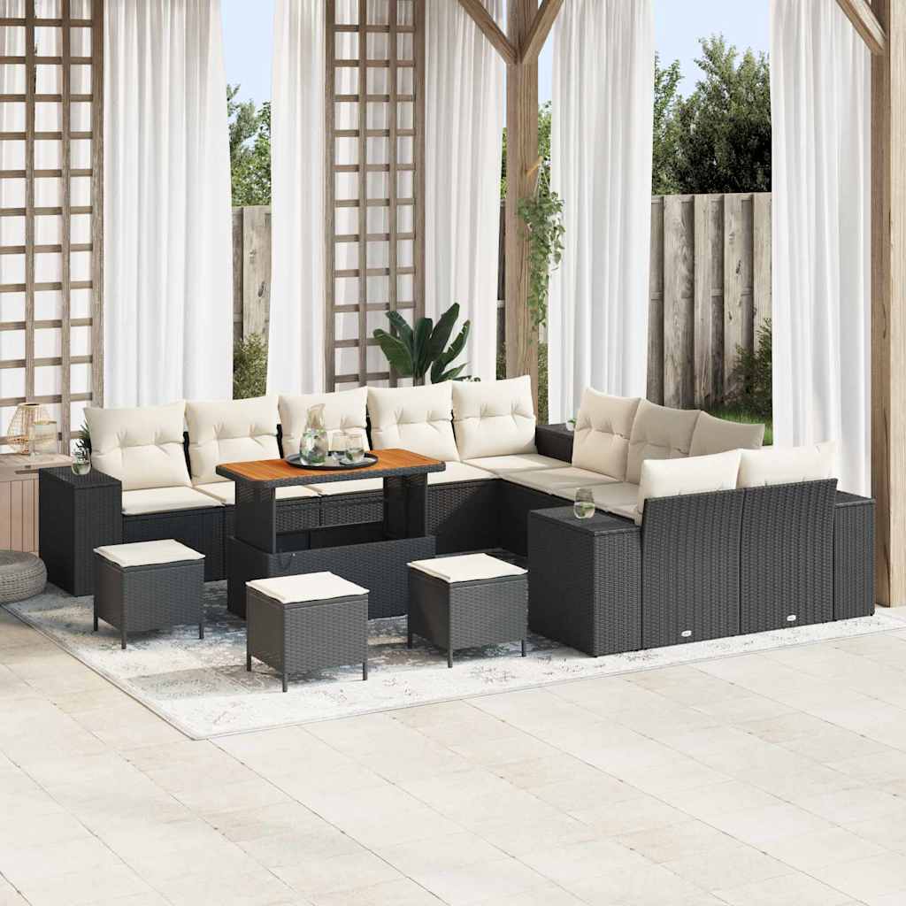 Tuin Sofa Set met kussen 14 pcs Zwart en Crème poly rattan is nu te koop bij PeponiXL, paradijselijk wonen!