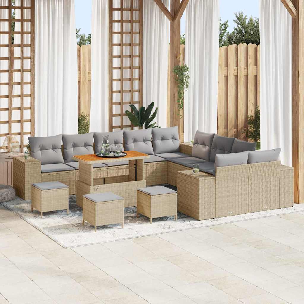 Tuin Sofa Set 14 pcs Beige en Licht Grijs poly rattan is nu te koop bij PeponiXL, paradijselijk wonen!