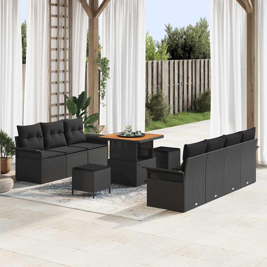 Tuin Sofa Set met kussen met opslag met kussen 10 pcs Zwart is nu te koop bij PeponiXL, paradijselijk wonen!