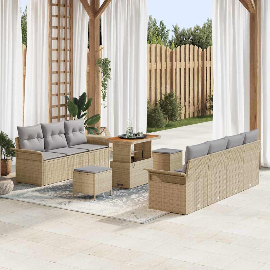 Tuin Sofa Set met kussen met opslag 10 pcs Beige en Licht Grijs is nu te koop bij PeponiXL, paradijselijk wonen!