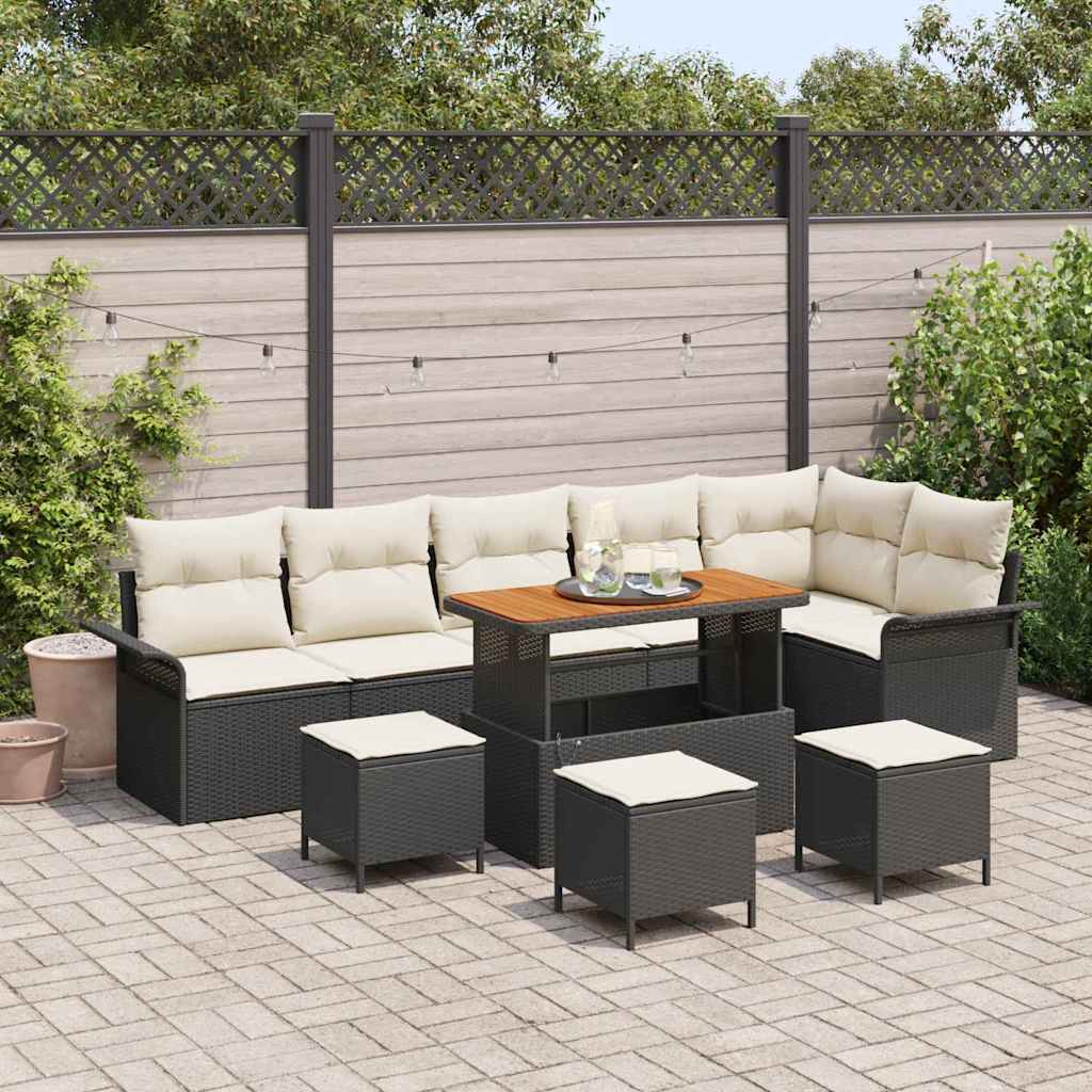 Tuin Sofa Set met kussen met opslag 10 pcs Zwart en Crème is nu te koop bij PeponiXL, paradijselijk wonen!
