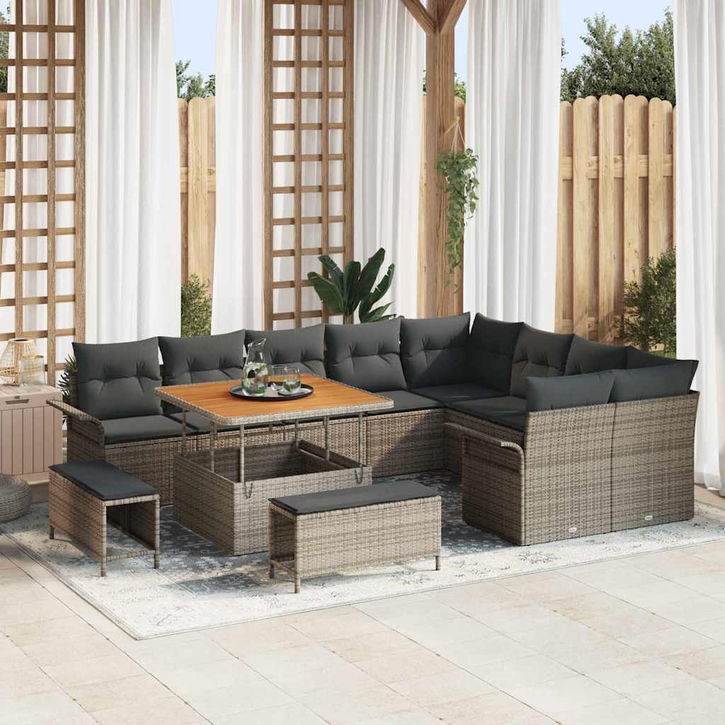 Tuin Sofa Set met kussen met opslag met kussen 12 pcs Grijs is nu te koop bij PeponiXL, paradijselijk wonen!