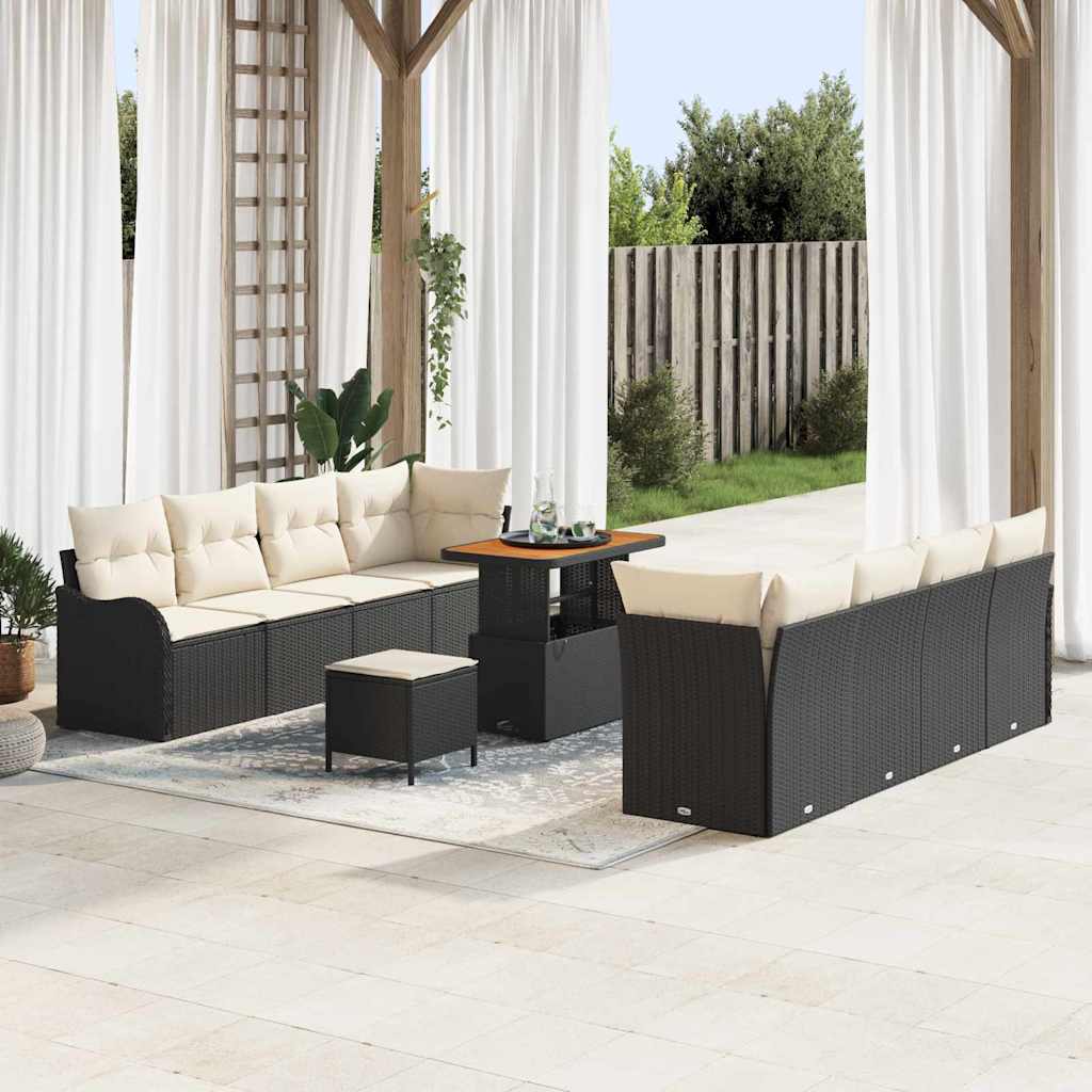 Tuin Sofa Set met kussen met opslag 11 pcs Zwart en Crème is nu te koop bij PeponiXL, paradijselijk wonen!
