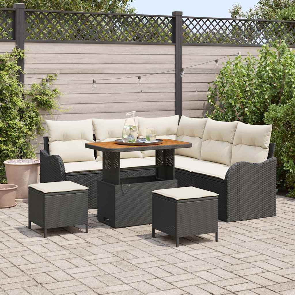 Tuin Sofa Set met kussen met opslag 8 pcs Zwart en Crème is nu te koop bij PeponiXL, paradijselijk wonen!