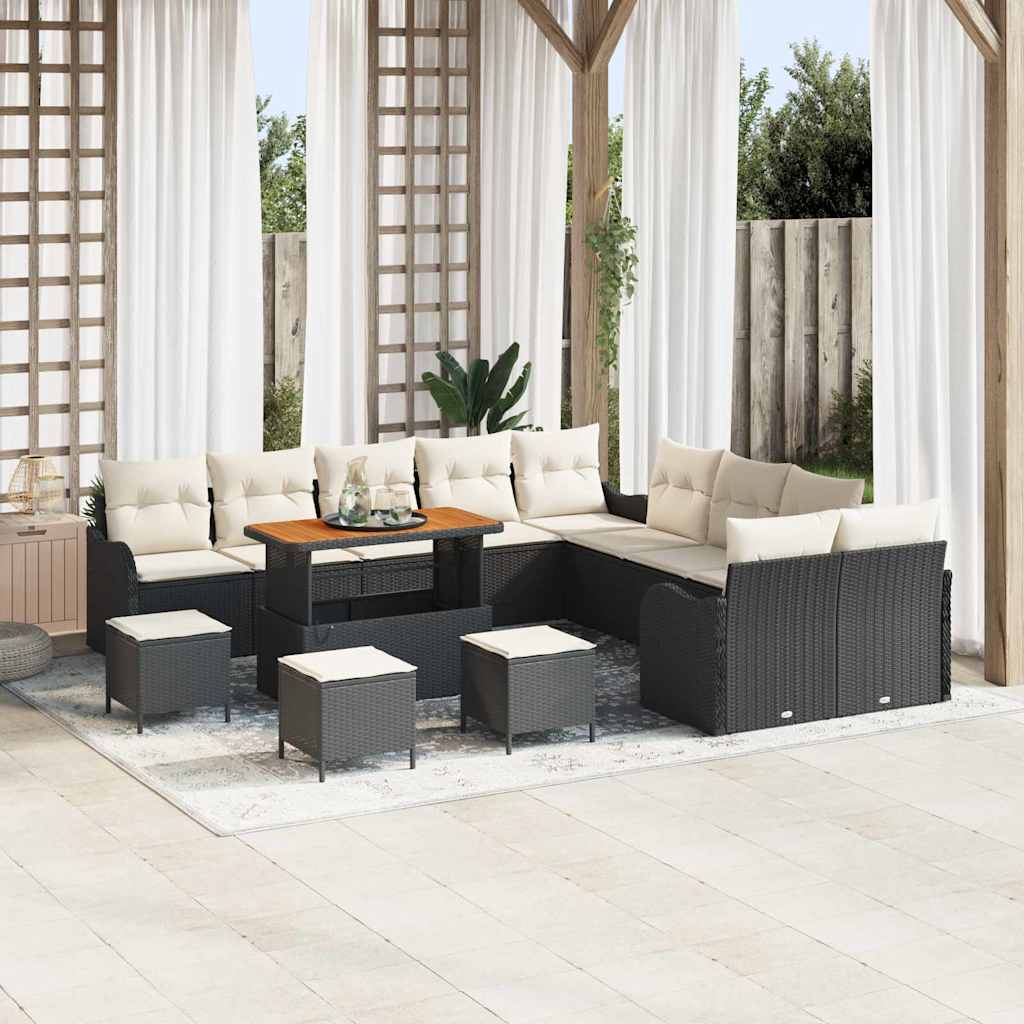 Tuin Sofa Set met kussen met opslag 14 pcs Zwart en Crème is nu te koop bij PeponiXL, paradijselijk wonen!