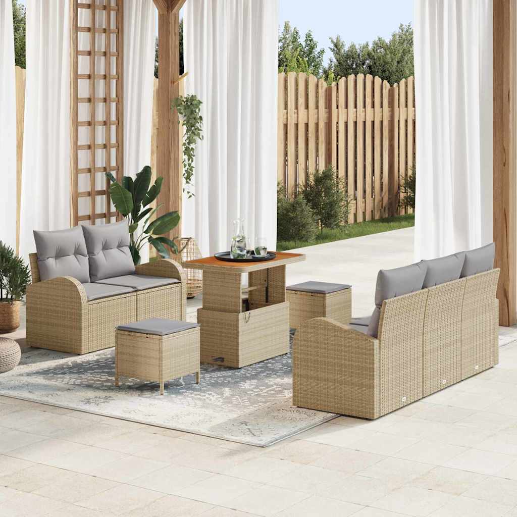 Tuin Sofa Set met kussen met opslag 8 pcs Beige en Licht Grijs is nu te koop bij PeponiXL, paradijselijk wonen!