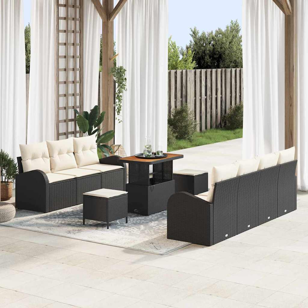 Tuin Sofa Set met kussen met opslag 10 pcs Zwart en Crème is nu te koop bij PeponiXL, paradijselijk wonen!