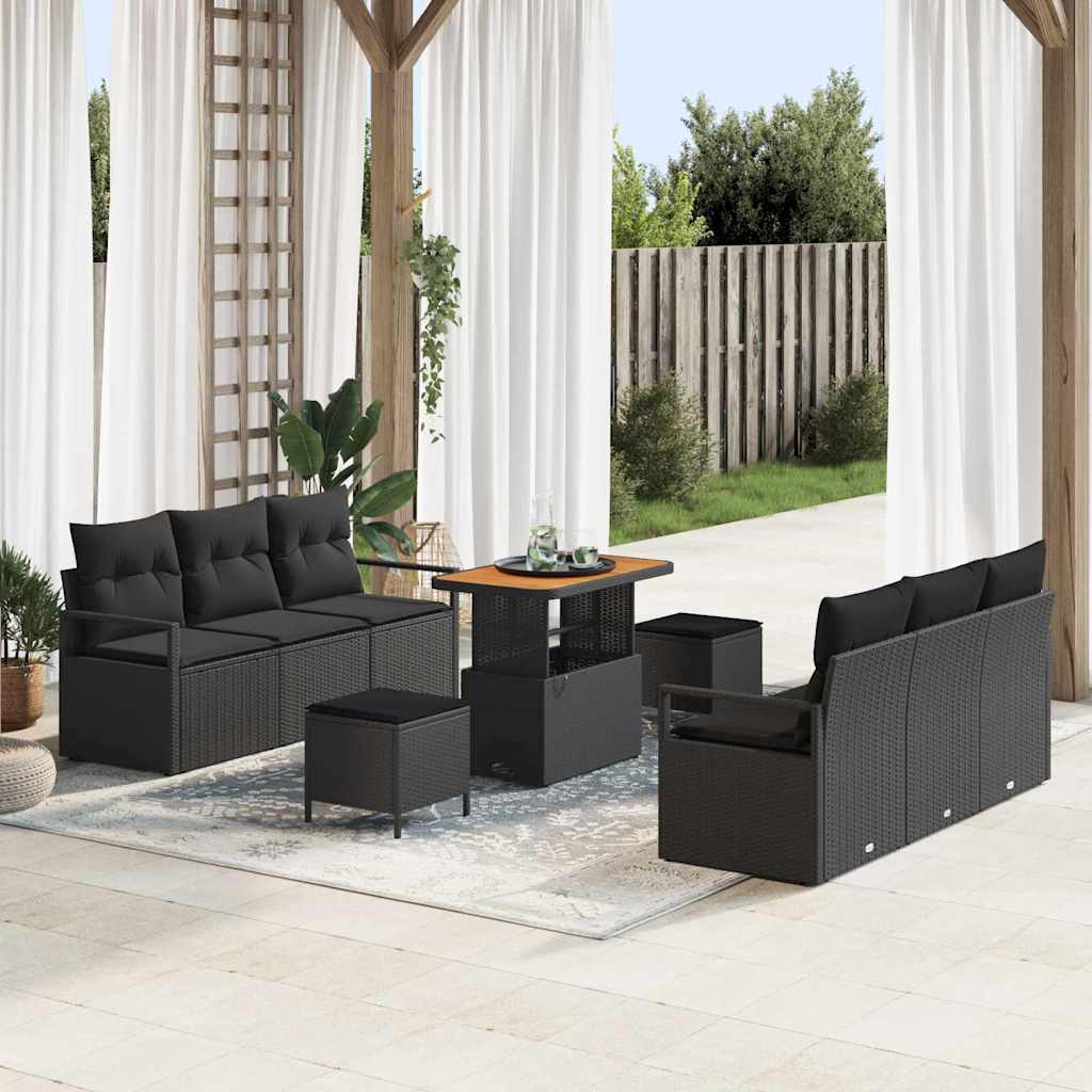 Tuin Sofa Set met opslag 9 pcs Zwart Poly riet is nu te koop bij PeponiXL, paradijselijk wonen!