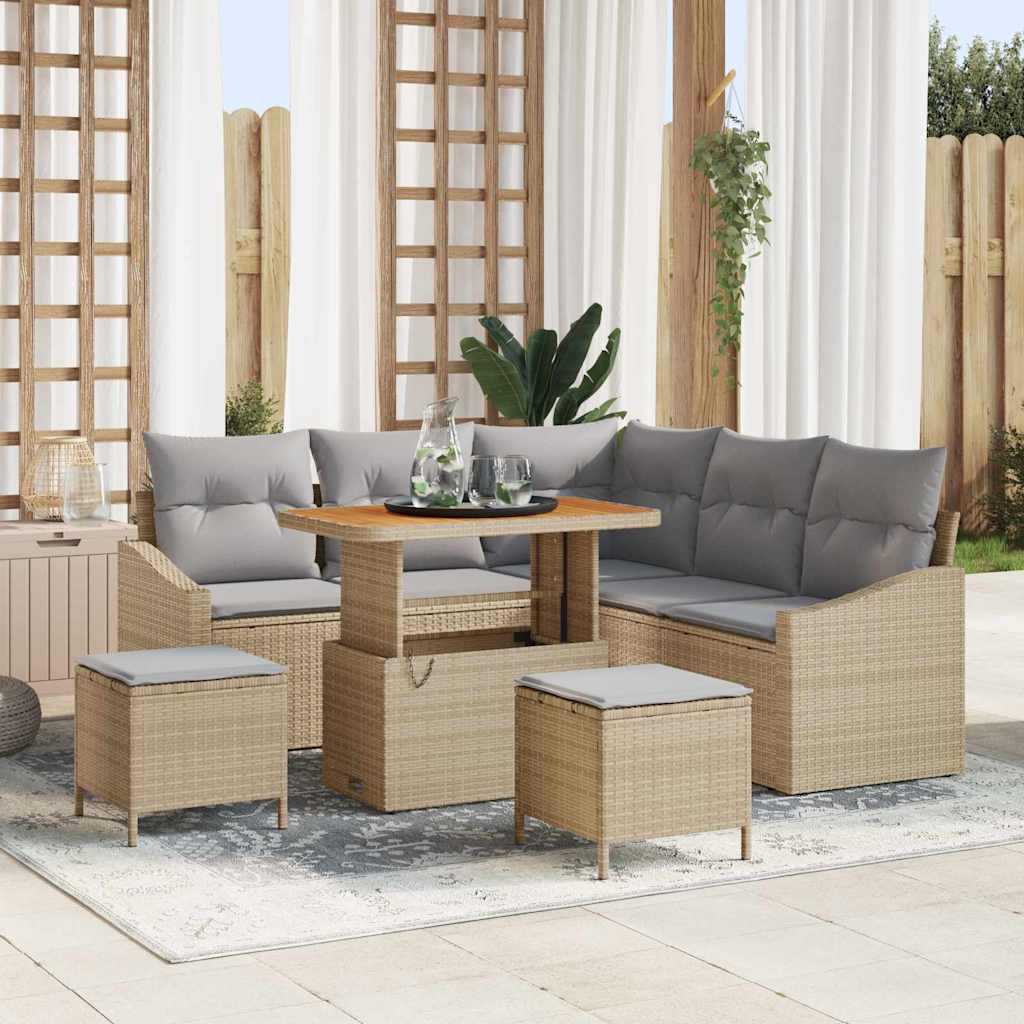 Tuinbankenset met kussen met opslag 8 pcs Beige Poly riet is nu te koop bij PeponiXL, paradijselijk wonen!