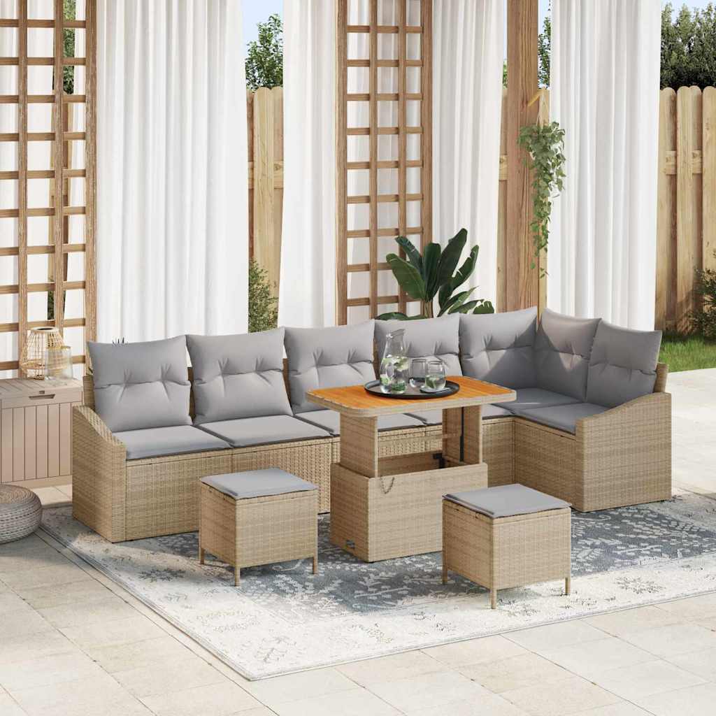Tuinbankenset met kussen met opslag 9 pcs Beige Poly riet is nu te koop bij PeponiXL, paradijselijk wonen!