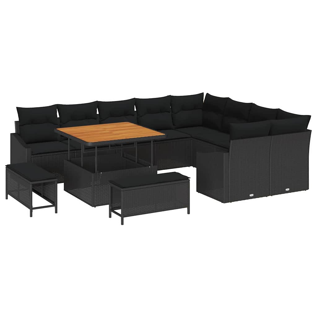 Tuinbankenset met kussen met opslag 12 pcs Zwart Poly riet is nu te koop bij PeponiXL, paradijselijk wonen!