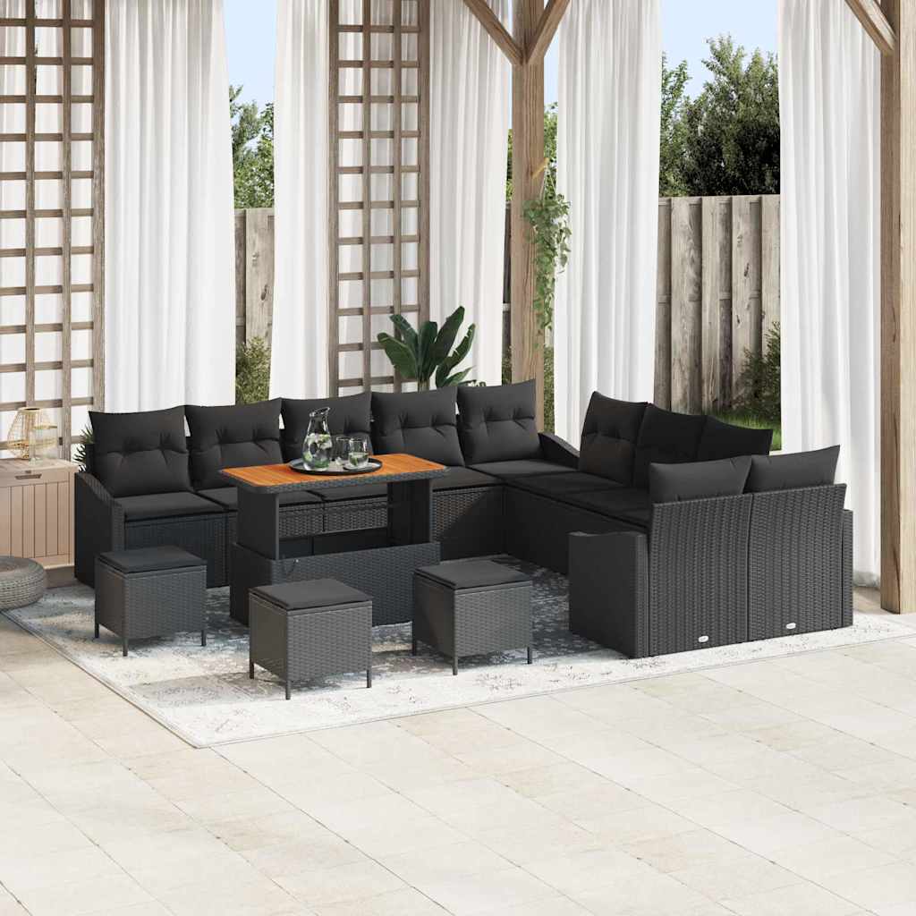 Tuinbankenset met kussen met opslag 13 pcs Zwart Poly riet is nu te koop bij PeponiXL, paradijselijk wonen!