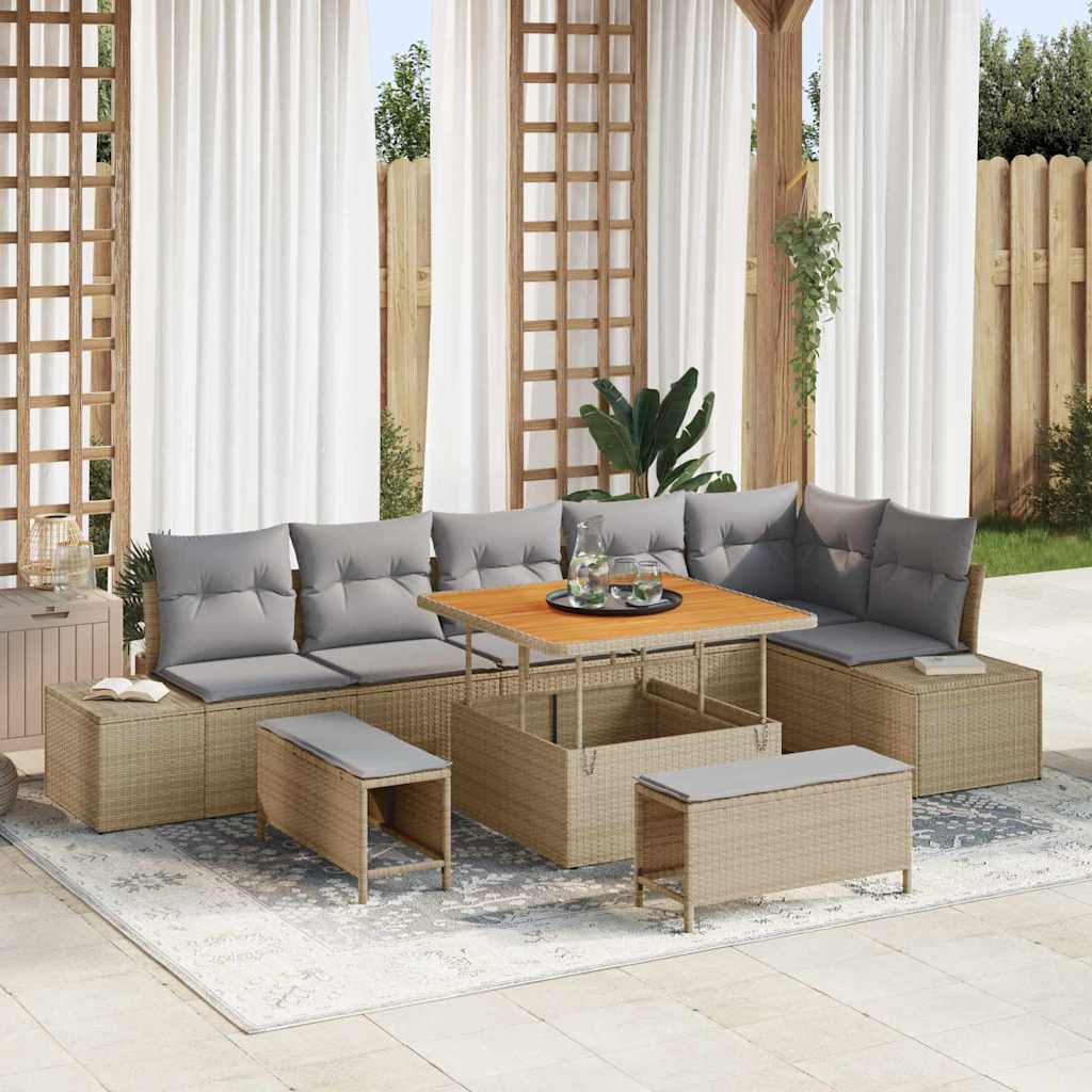 Tuinbankenset met kussen met opslag 9 pcs Beige Poly riet is nu te koop bij PeponiXL, paradijselijk wonen!