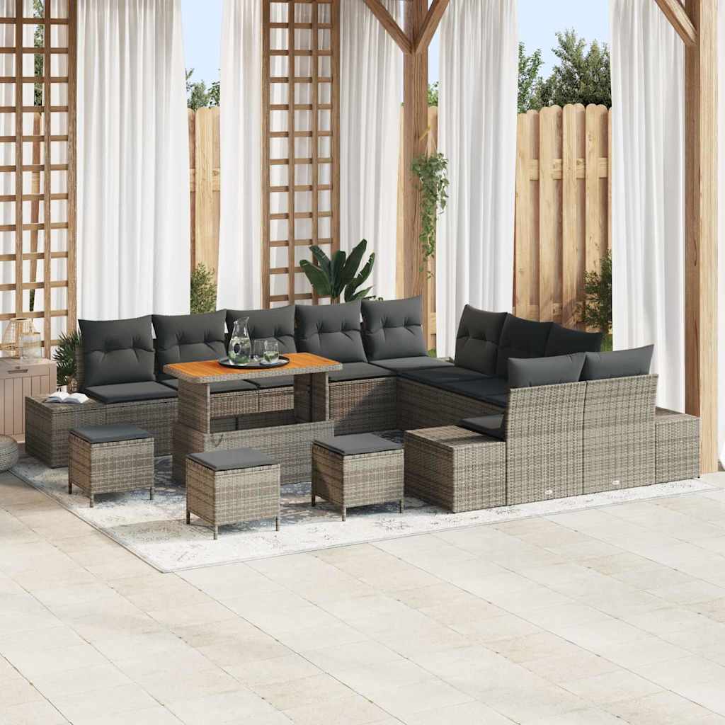 Tuinbankenset met kussen met opslag 14 pcs Grijs Poly riet is nu te koop bij PeponiXL, paradijselijk wonen!
