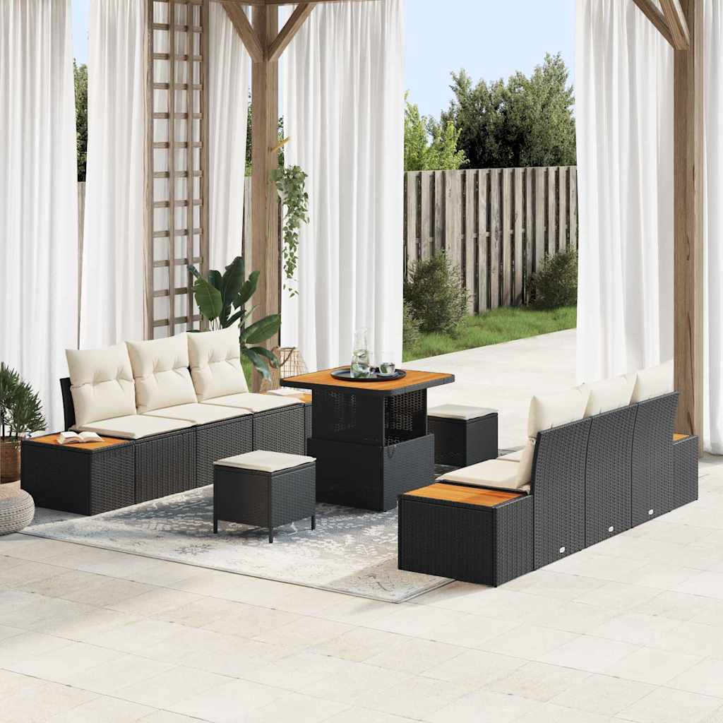 Tuinbankenset met kussen met opslag 9 pcs Zwart Poly riet is nu te koop bij PeponiXL, paradijselijk wonen!