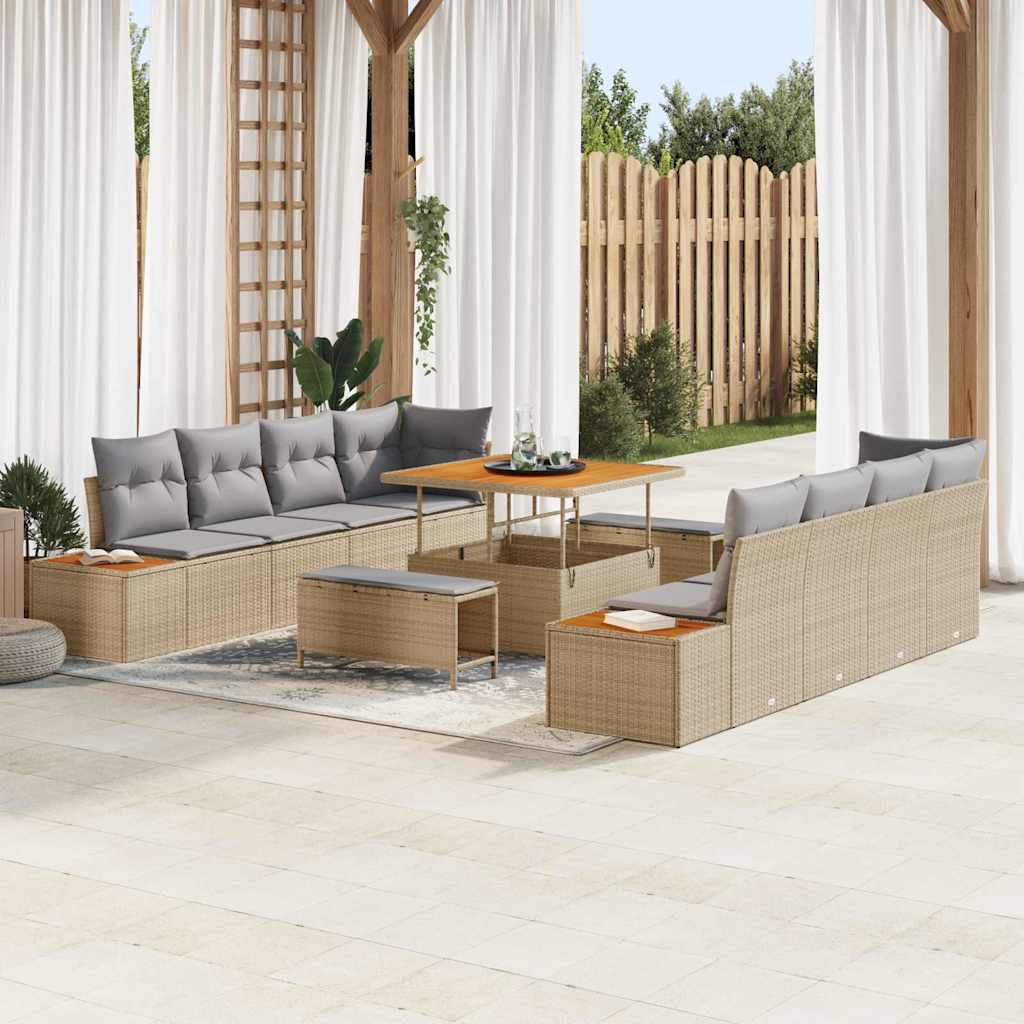 Tuinbankenset met kussen met opslag 11 pcs Beige Poly riet is nu te koop bij PeponiXL, paradijselijk wonen!