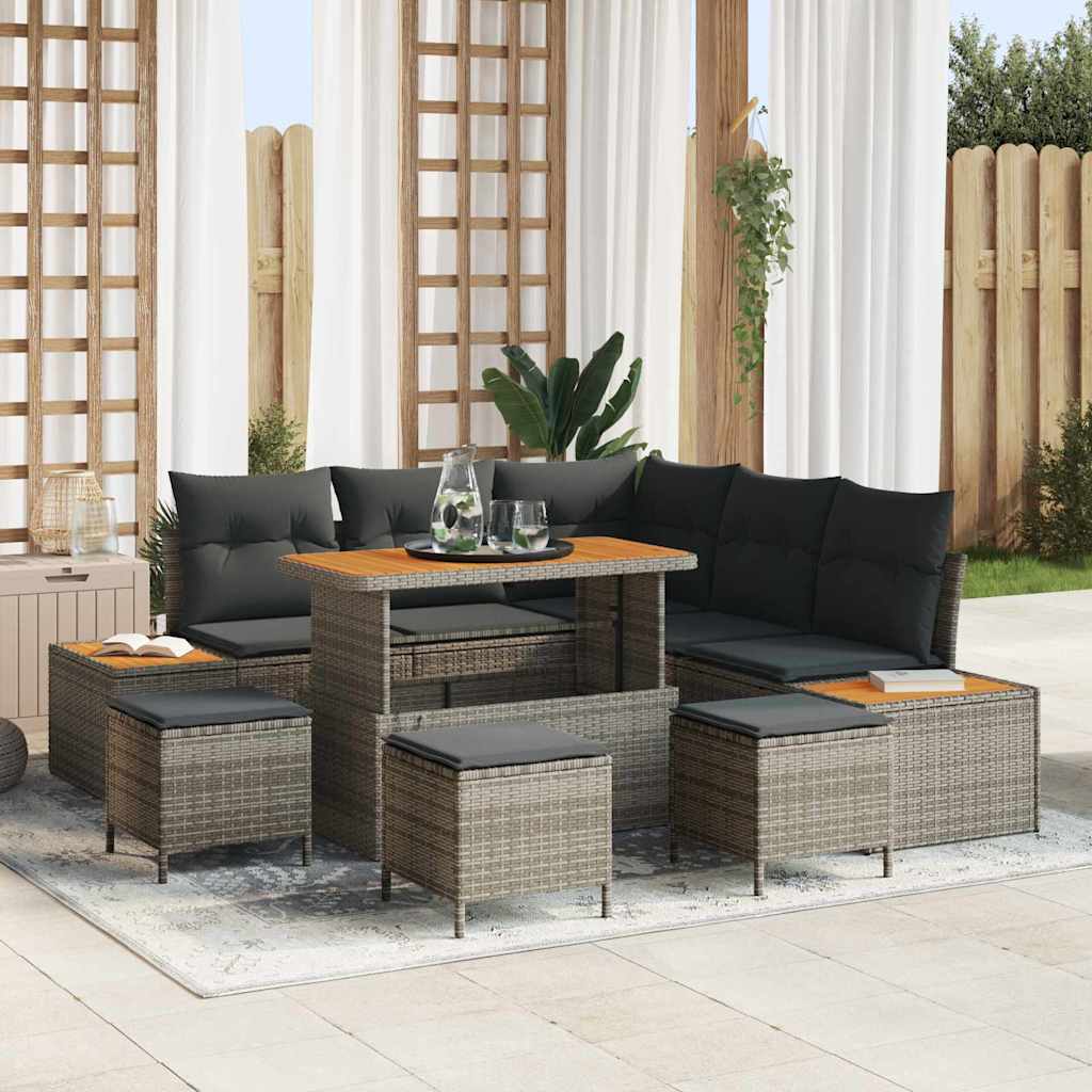 Tuinbankenset met kussen met opslag 9 pcs Grijs Poly riet is nu te koop bij PeponiXL, paradijselijk wonen!