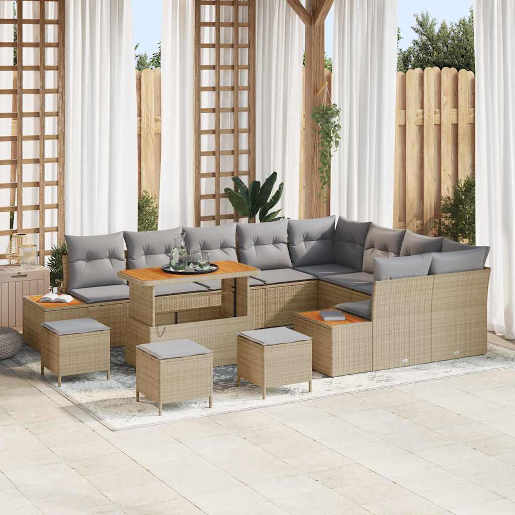 Tuinbankenset met kussen met opslag 13 pcs Beige Poly riet is nu te koop bij PeponiXL, paradijselijk wonen!