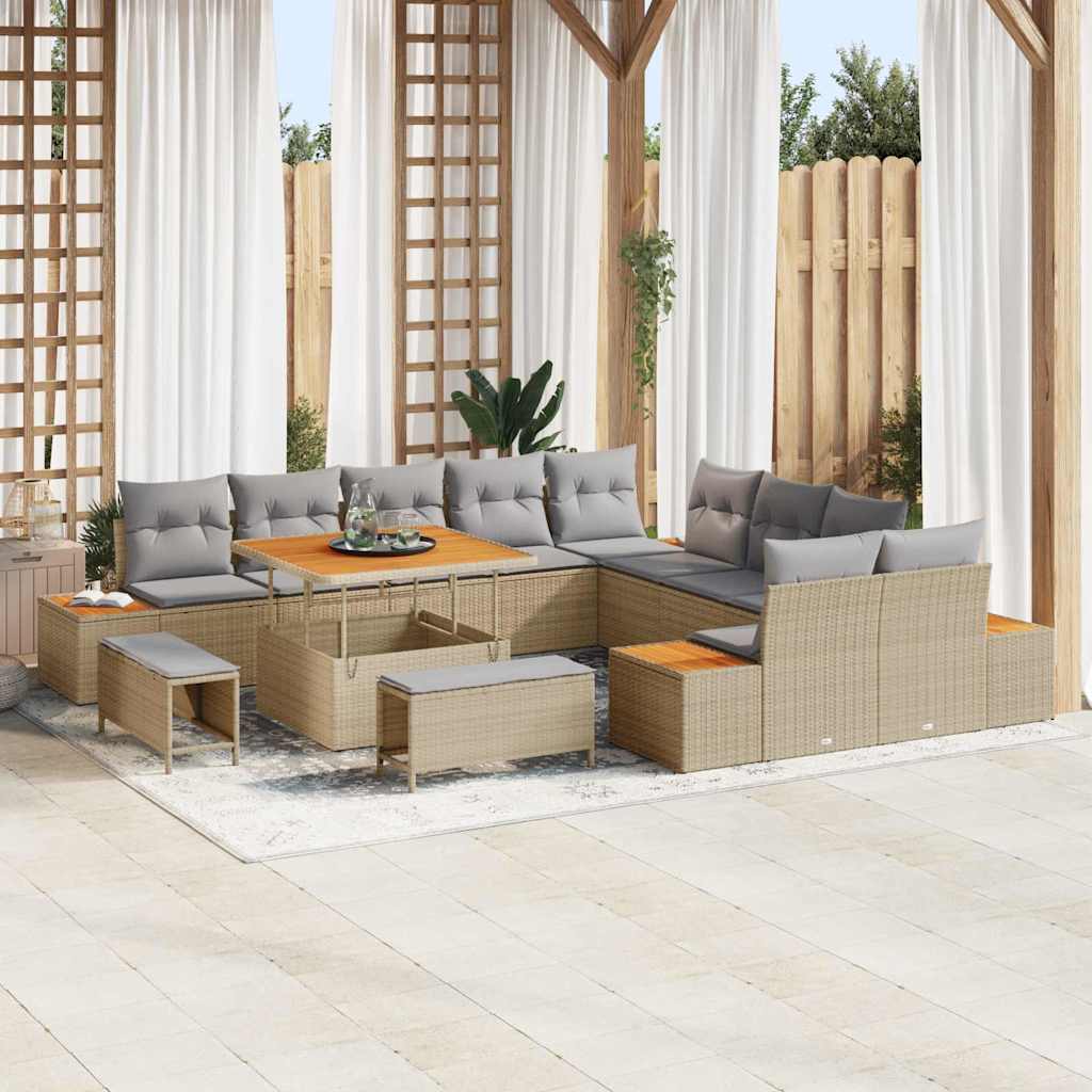 Tuinbankenset met kussen met opslag 13 pcs Beige Poly riet is nu te koop bij PeponiXL, paradijselijk wonen!