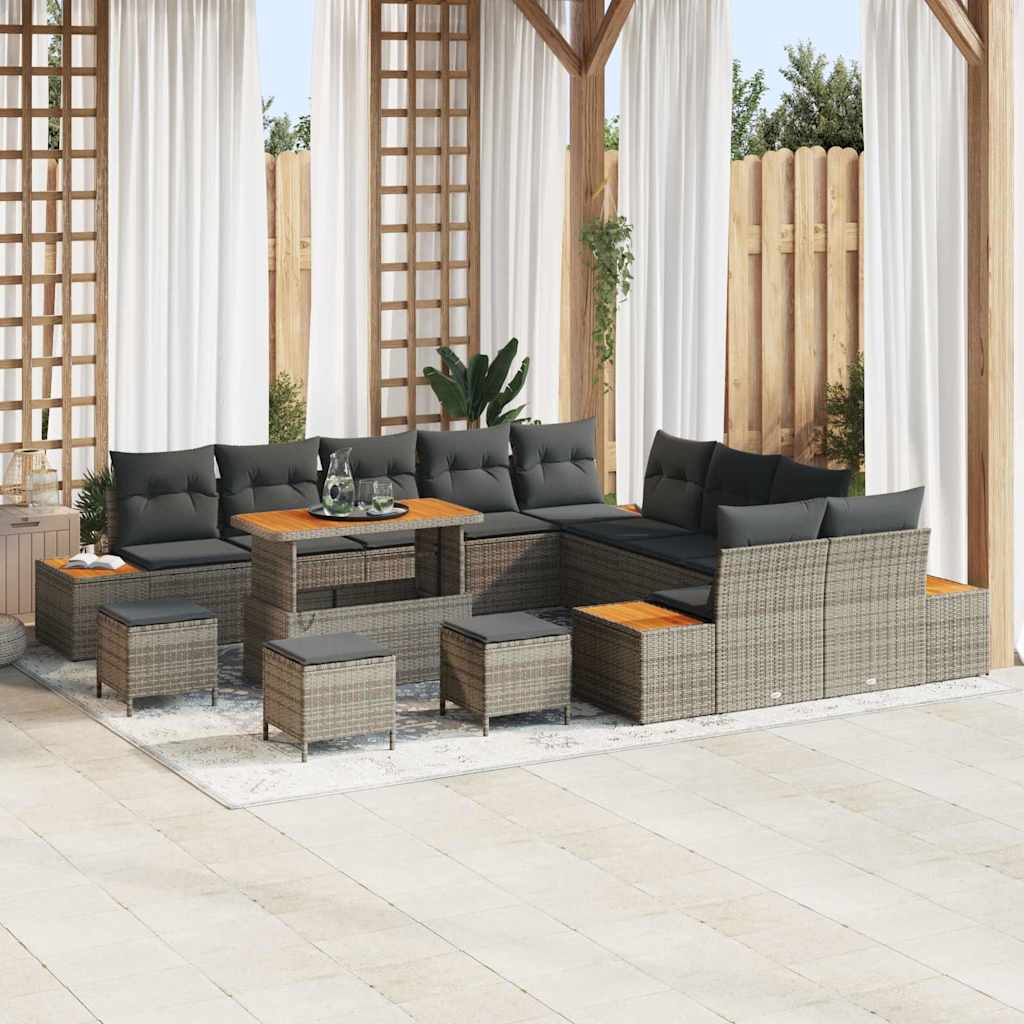 Tuinbankenset met kussen met opslag 14 pcs Grijs Poly riet is nu te koop bij PeponiXL, paradijselijk wonen!