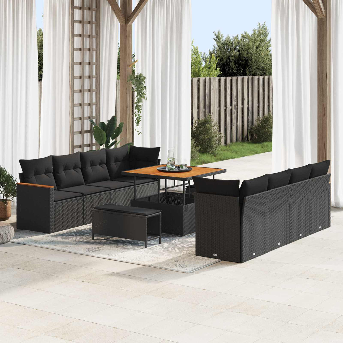 Tuinbankenset met kussen 12 pcs Zwart poly rattan is nu te koop bij PeponiXL, paradijselijk wonen!