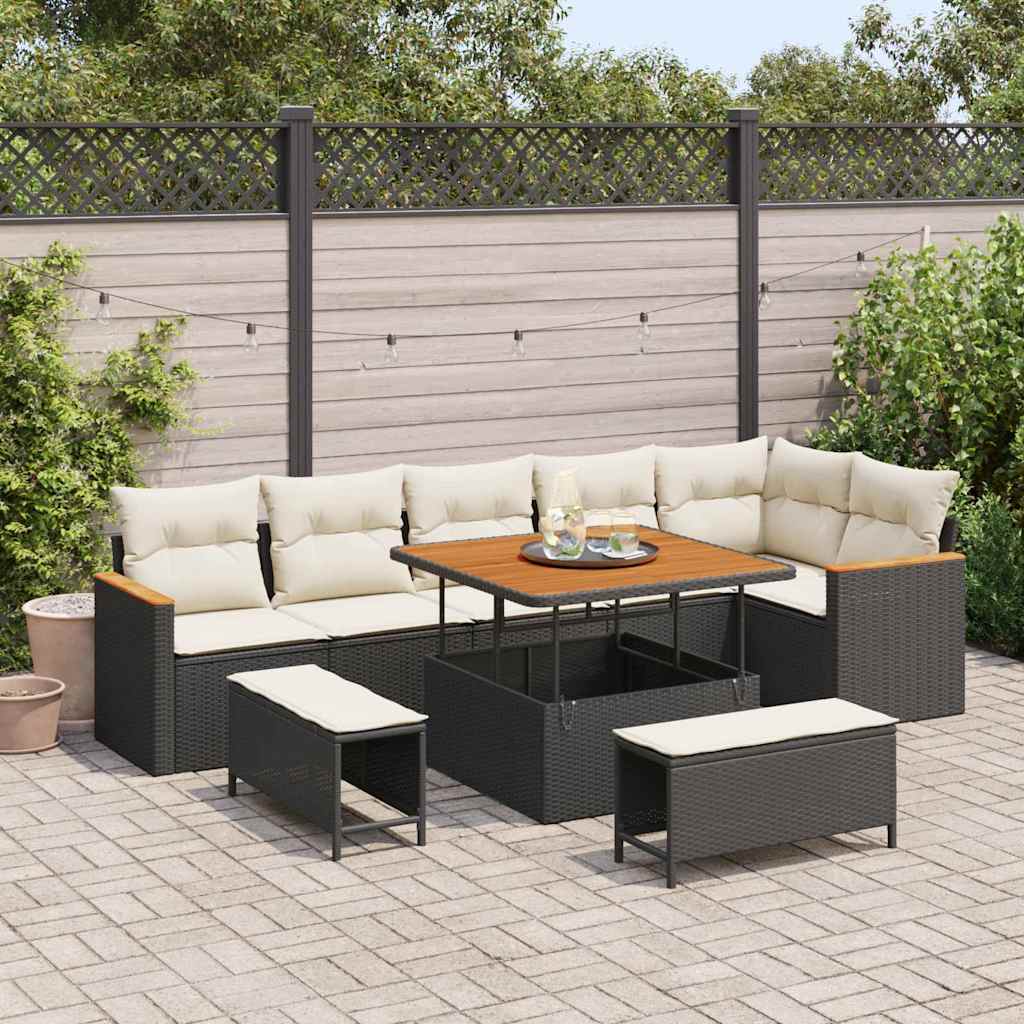 Tuin Sofa Set met kussen 9 pcs Zwart Poly riet is nu te koop bij PeponiXL, paradijselijk wonen!