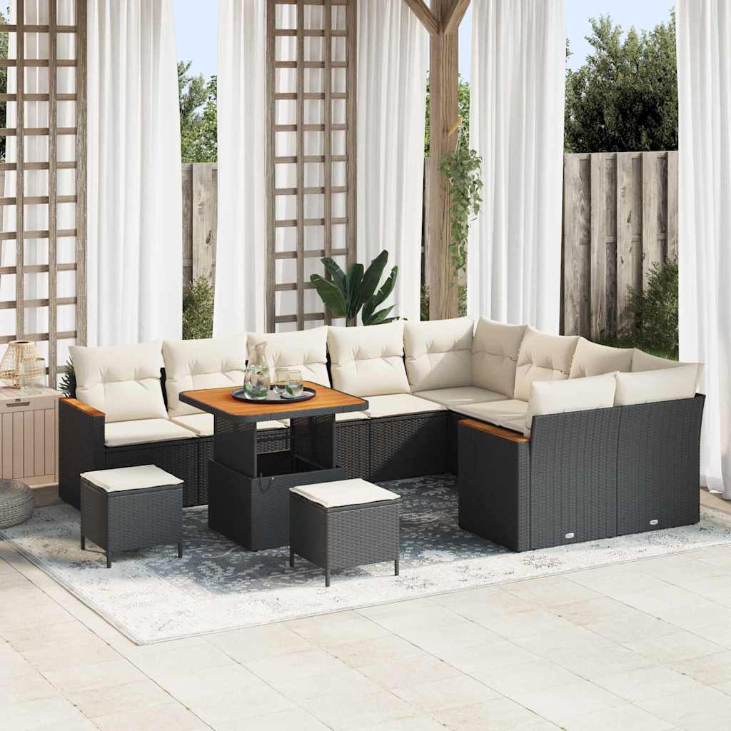 Tuin Sofa Set met kussen met opslag 12 pcs Zwart Poly Rattan is nu te koop bij PeponiXL, paradijselijk wonen!