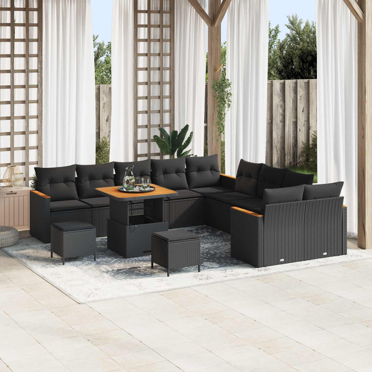 Tuinbankenset met kussen 13 pcs Zwart poly rattan is nu te koop bij PeponiXL, paradijselijk wonen!