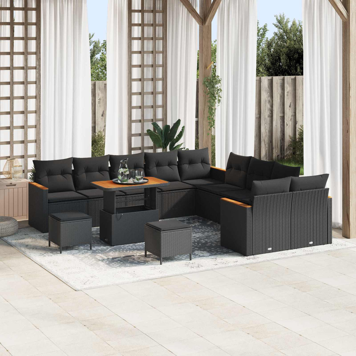 Tuinbankenset met kussen 13 pcs Zwart poly rattan is nu te koop bij PeponiXL, paradijselijk wonen!