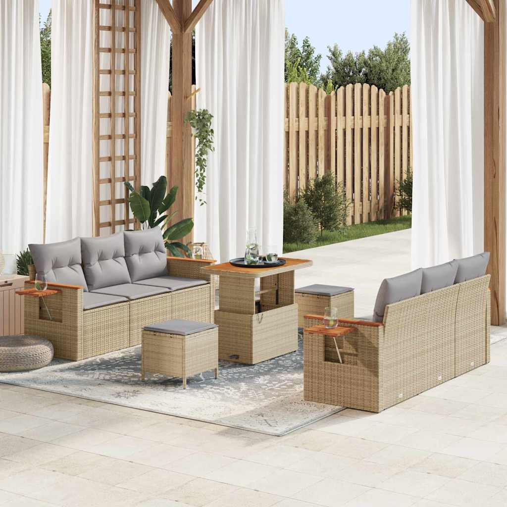 Tuinbankenset 11 pcs Beige en Licht Grijs poly rattan is nu te koop bij PeponiXL, paradijselijk wonen!