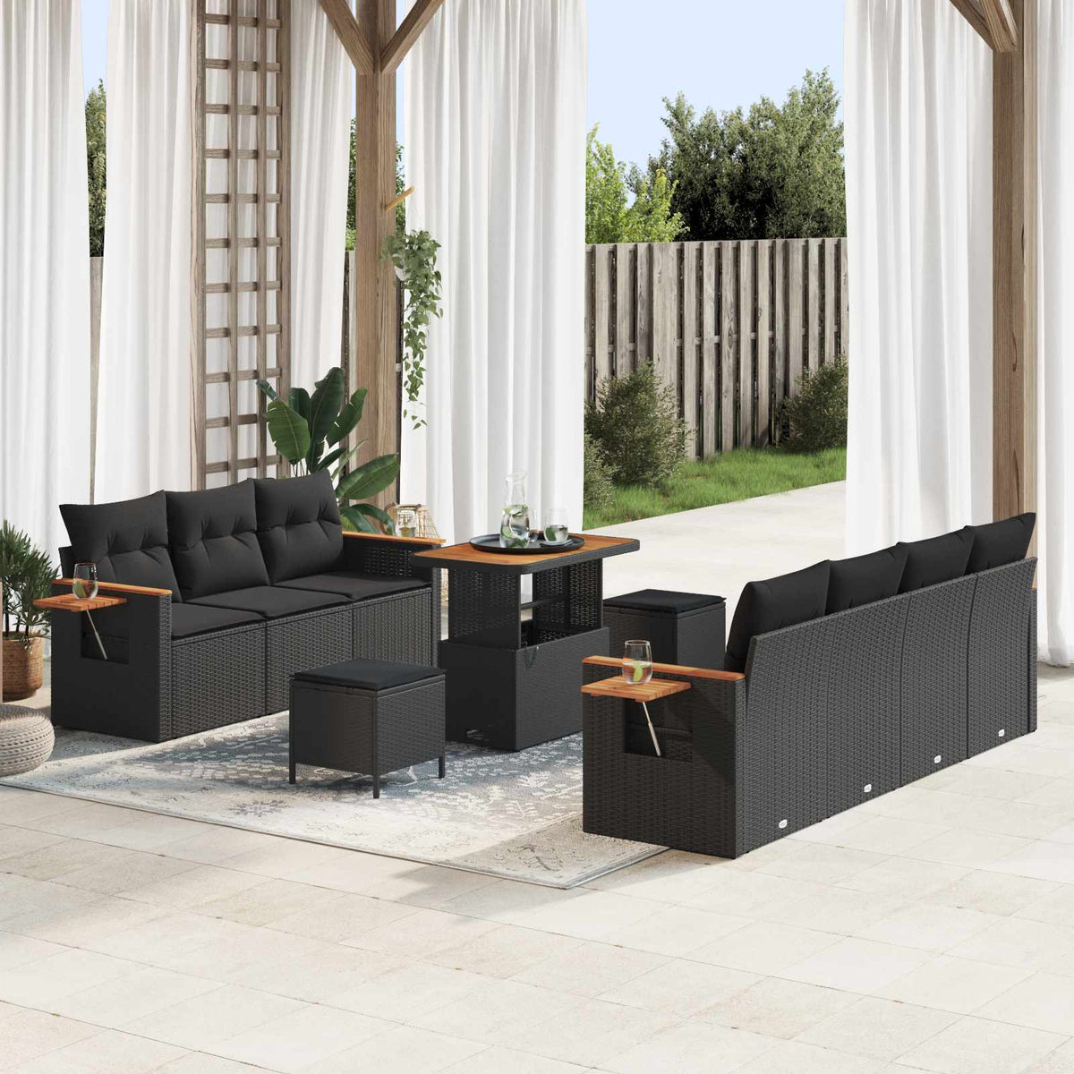 Tuinbankenset met kussen 13 pcs Zwart poly rattan is nu te koop bij PeponiXL, paradijselijk wonen!