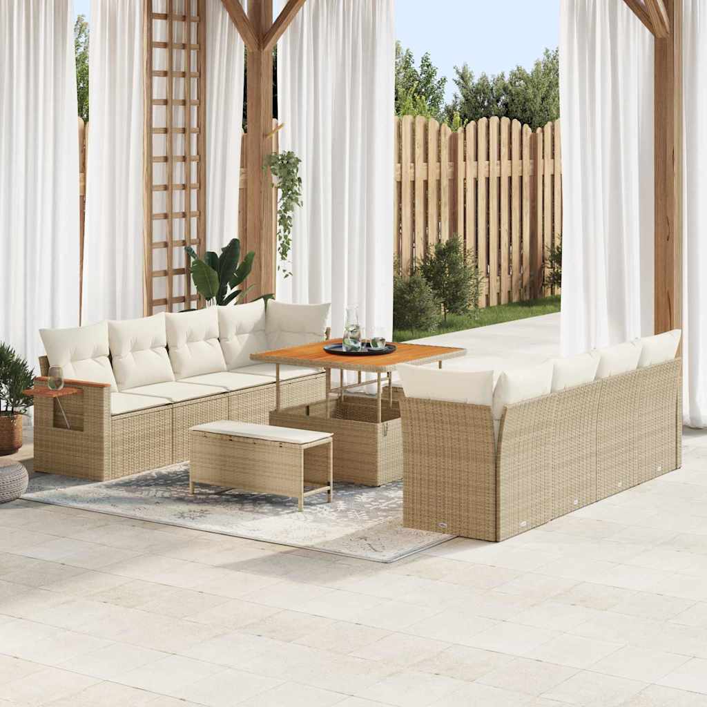 Tuinbankenset met kussen 12 pcs Beige en Crème poly rattan is nu te koop bij PeponiXL, paradijselijk wonen!