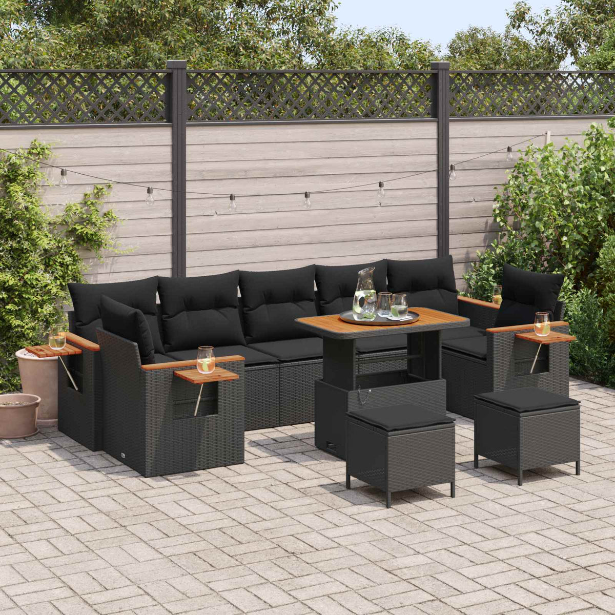 Tuinbankenset met kussen 13 pcs Zwart poly rattan is nu te koop bij PeponiXL, paradijselijk wonen!