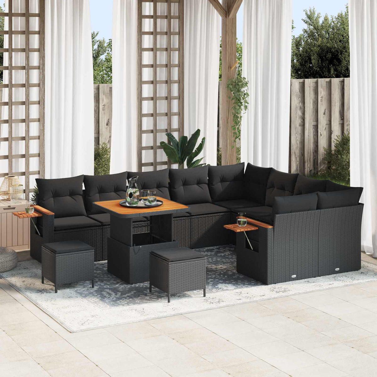 Tuinbankenset met kussen 13 pcs Zwart poly rattan is nu te koop bij PeponiXL, paradijselijk wonen!