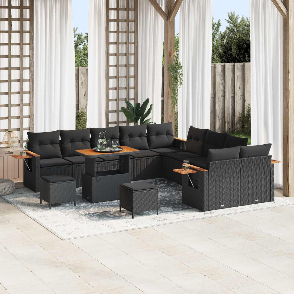 Tuinbankenset met kussen 17 pcs Zwart poly rattan is nu te koop bij PeponiXL, paradijselijk wonen!