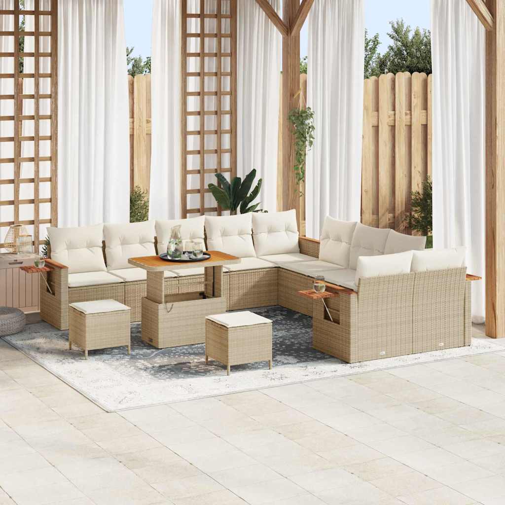 Tuinbankenset met kussen 17 pcs Beige en Crème poly rattan is nu te koop bij PeponiXL, paradijselijk wonen!