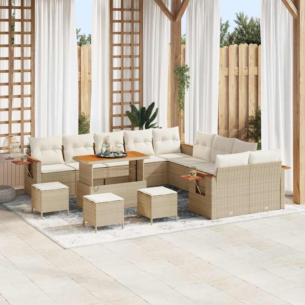 Tuinbankenset met kussen 18 pcs Beige en Crème poly rattan is nu te koop bij PeponiXL, paradijselijk wonen!