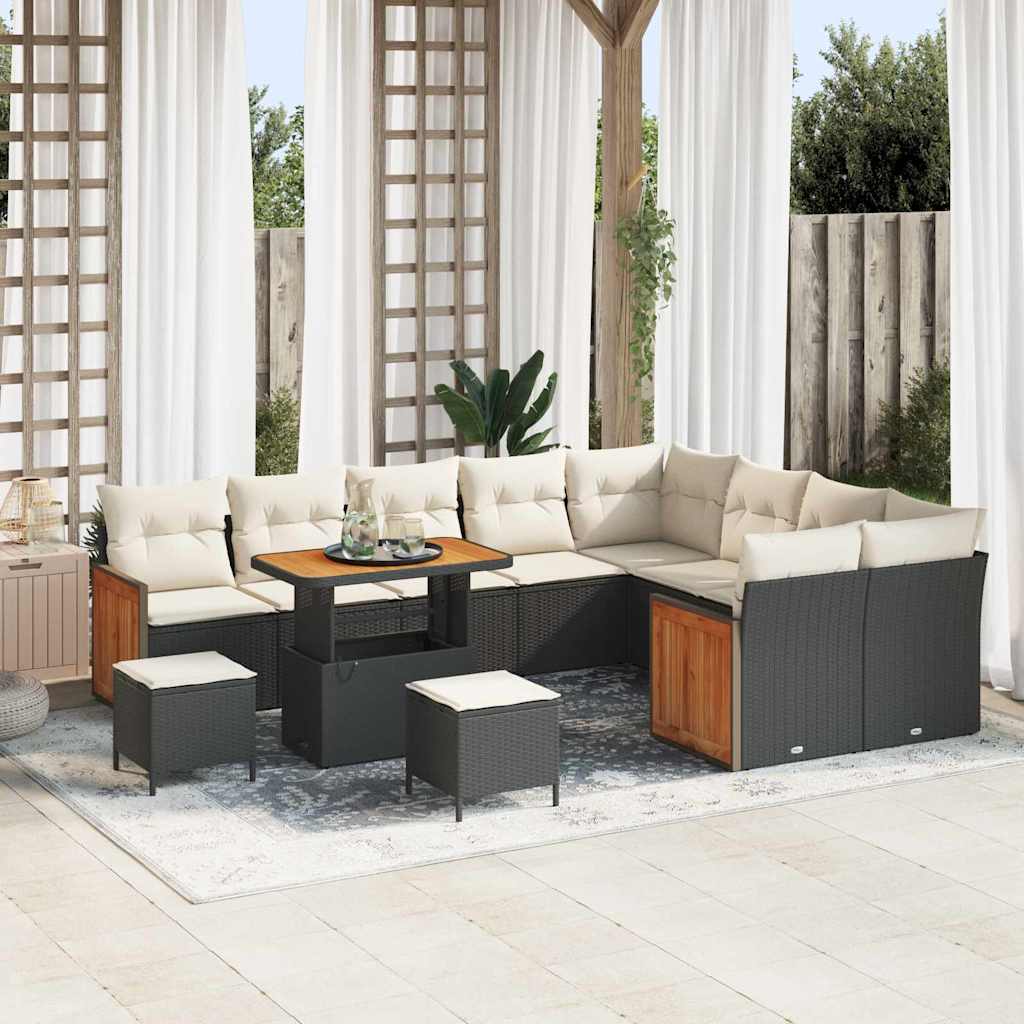 Tuinbankenset met kussen 13 pcs Zwart en Crème poly rattan is nu te koop bij PeponiXL, paradijselijk wonen!