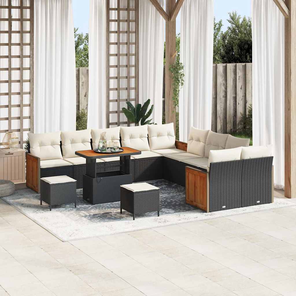 Tuinbankenset met kussen 17 pcs Zwart en Crème poly rattan is nu te koop bij PeponiXL, paradijselijk wonen!