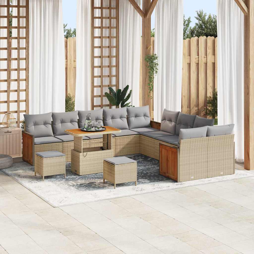 Tuinbankenset 17 pcs Beige en Licht Grijs poly rattan is nu te koop bij PeponiXL, paradijselijk wonen!