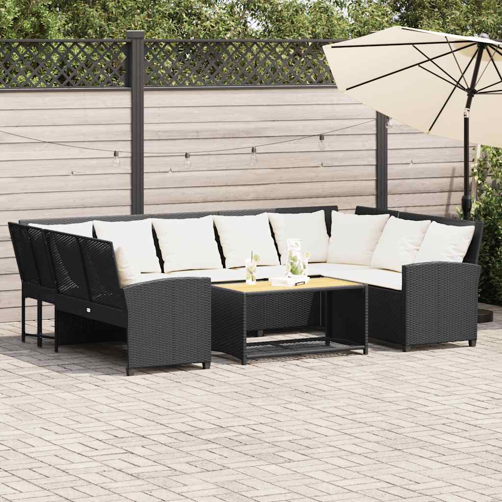 Tuinbank met kussens poly rattan zwart is nu te koop bij PeponiXL, paradijselijk wonen!