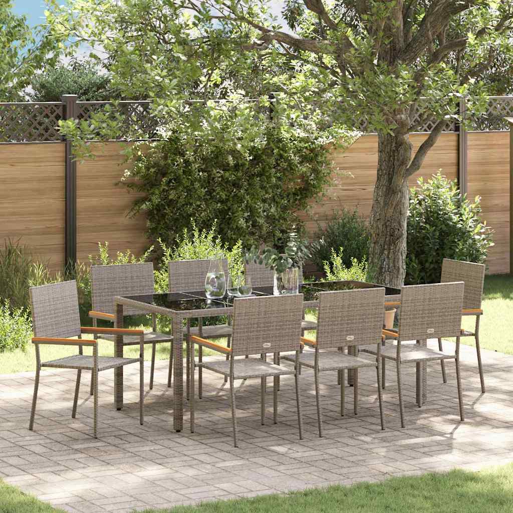 Tuin eettafelset 9 st Grijs poly rattan is nu te koop bij PeponiXL, paradijselijk wonen!