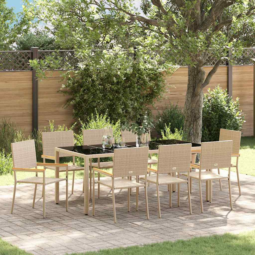 Tuin eettafelset 9 pcs Beige poly rattan is nu te koop bij PeponiXL, paradijselijk wonen!