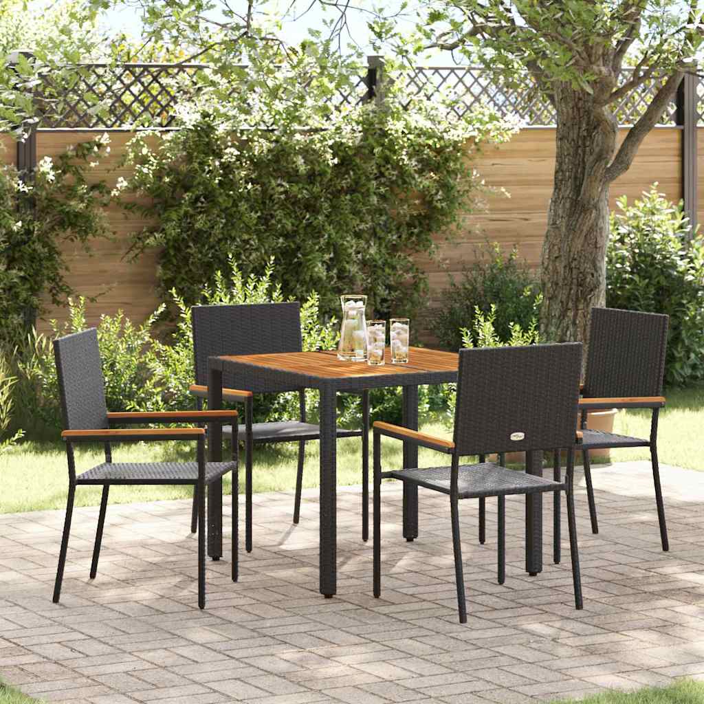 Tuin eettafelset 5 pcs Zwart poly rattan is nu te koop bij PeponiXL, paradijselijk wonen!