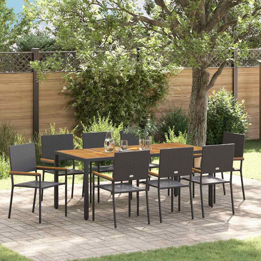 Tuin eettafelset 9 pcs Zwart poly rattan is nu te koop bij PeponiXL, paradijselijk wonen!