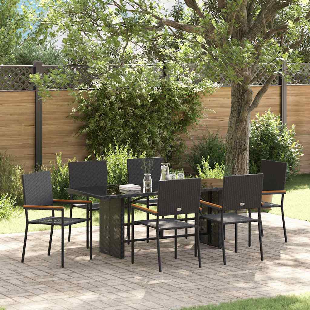 Tuin eettafelset 7 pcs Zwart poly rattan is nu te koop bij PeponiXL, paradijselijk wonen!