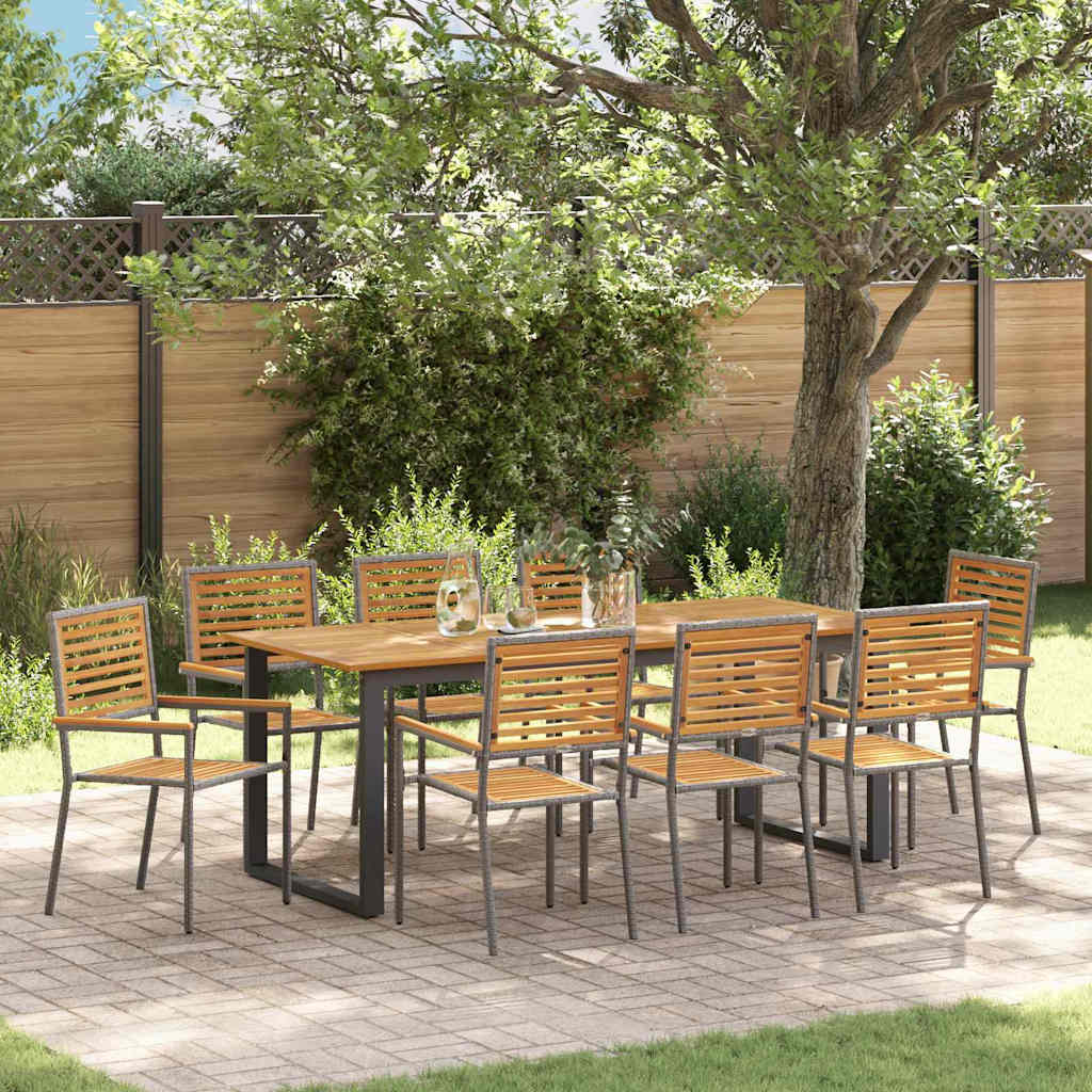 Tuin eettafelset 9 pcs Grijs Massief Acaciahout is nu te koop bij PeponiXL, paradijselijk wonen!
