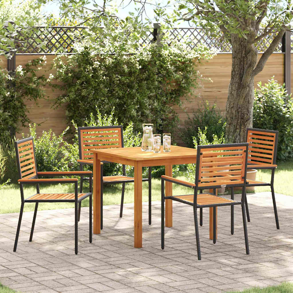 Tuin eettafelset 5 pcs Zwart Massief Acaciahout is nu te koop bij PeponiXL, paradijselijk wonen!
